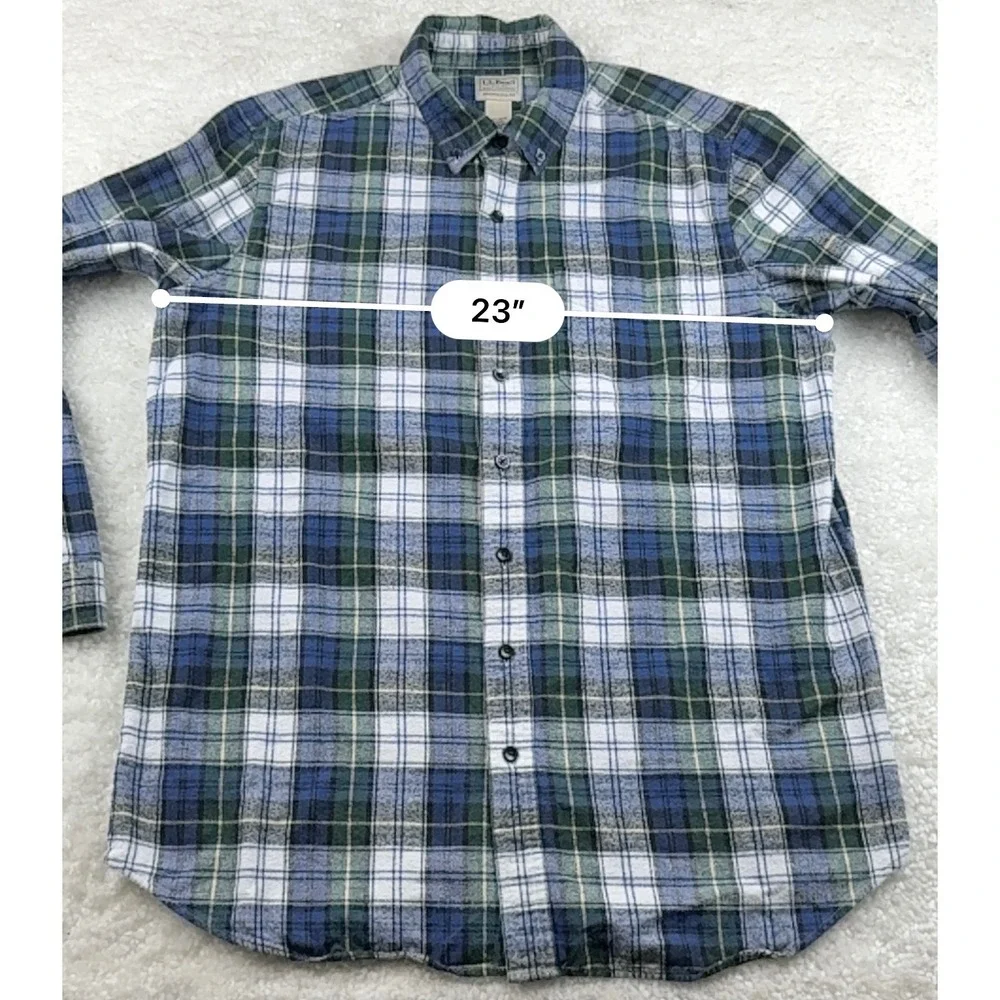 L.L. Bean Flannel Shirt Men L-Tall Blue Green Plaid Traditional Fit 228066